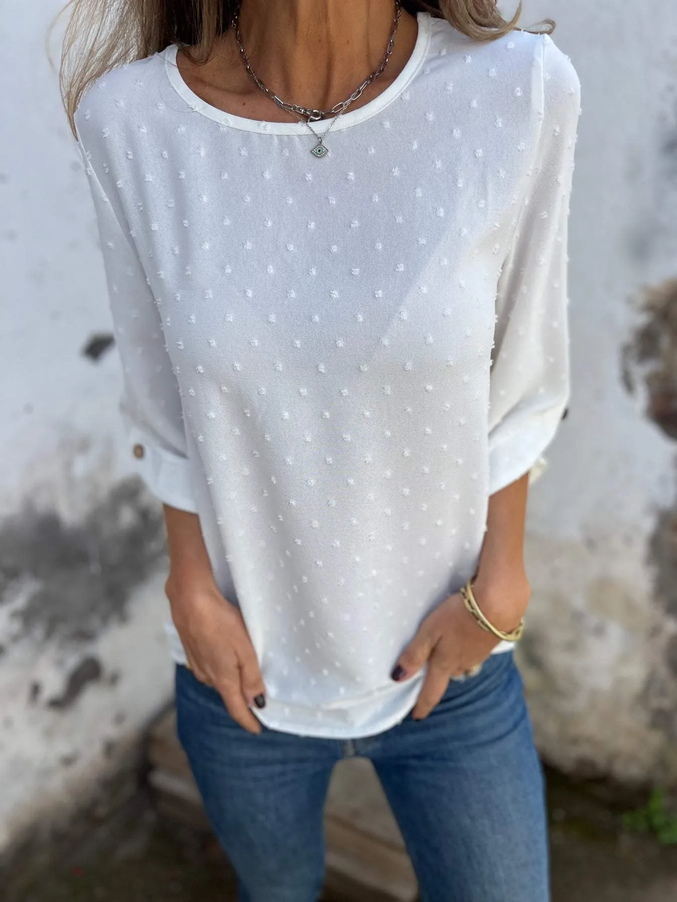 Tammy - Chic Chiffon Jacquard Buttoned Blouse