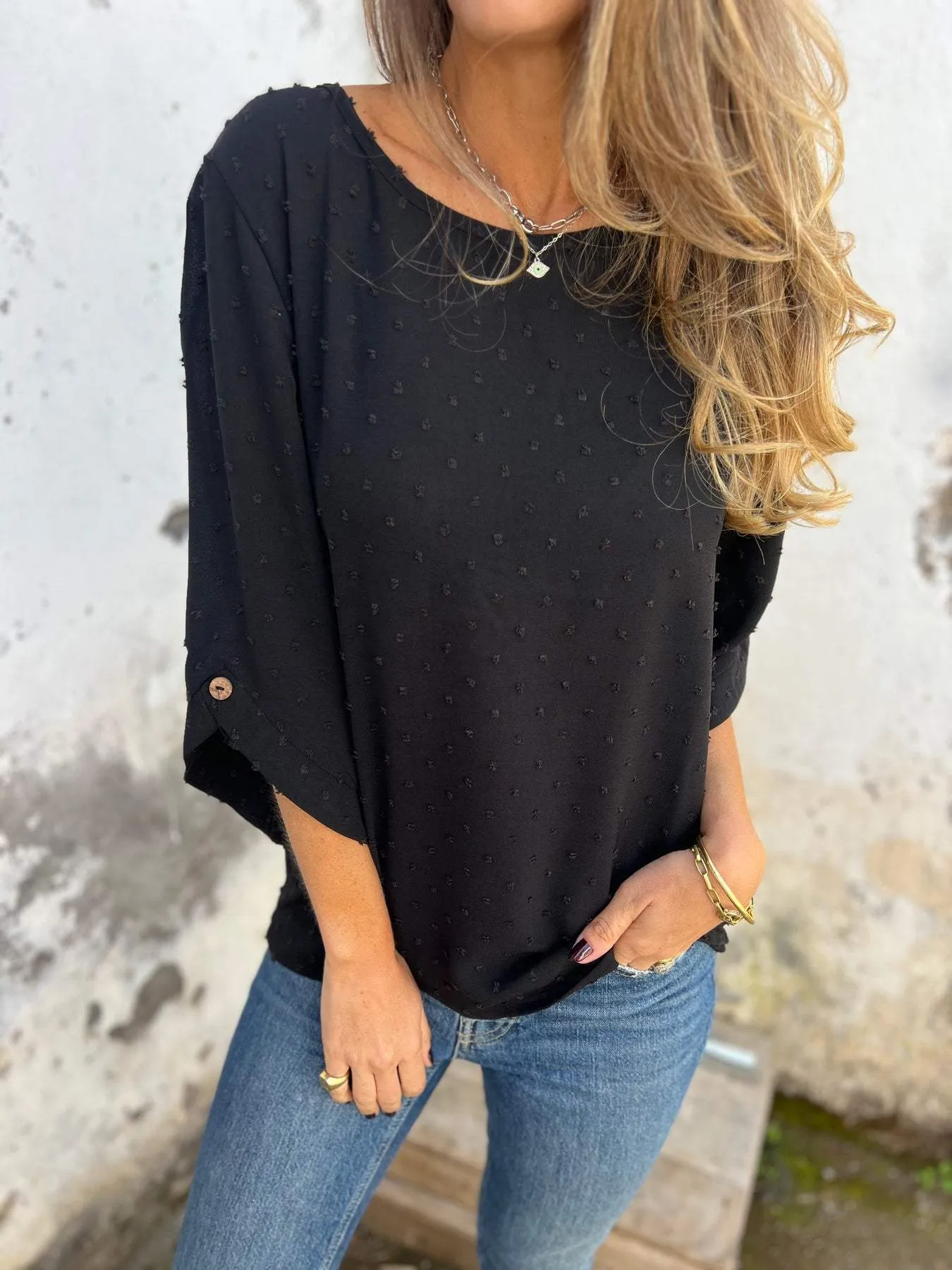 Tammy - Chic Chiffon Jacquard Buttoned Blouse