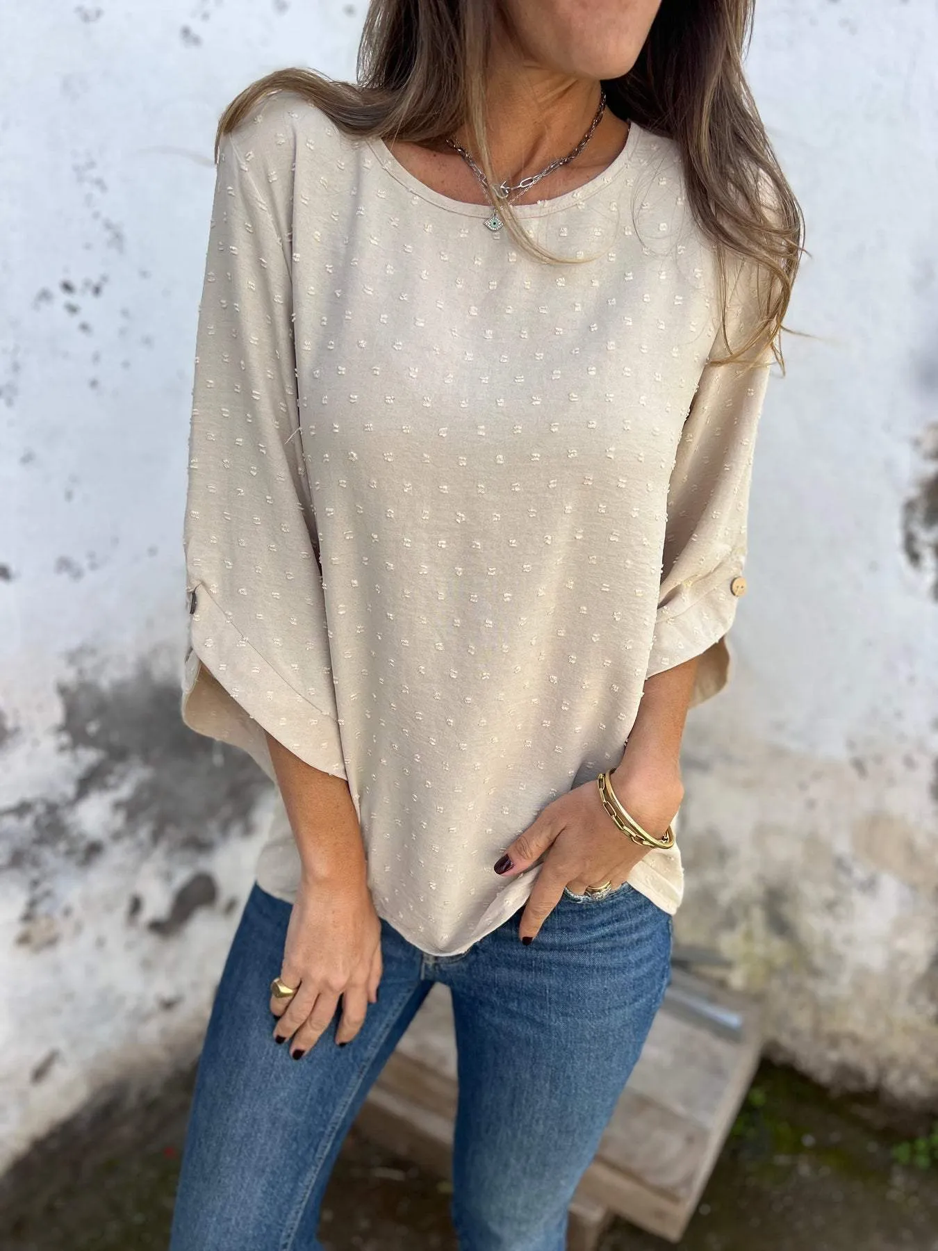 Tammy - Chic Chiffon Jacquard Buttoned Blouse