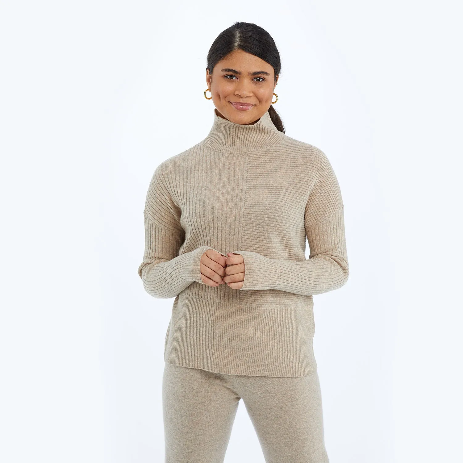 The Luxe Cashmere Blend Funnel Neck Sweater - Toffee