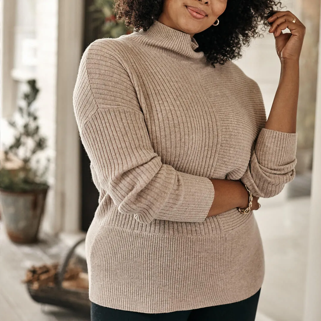 The Luxe Cashmere Blend Funnel Neck Sweater - Toffee