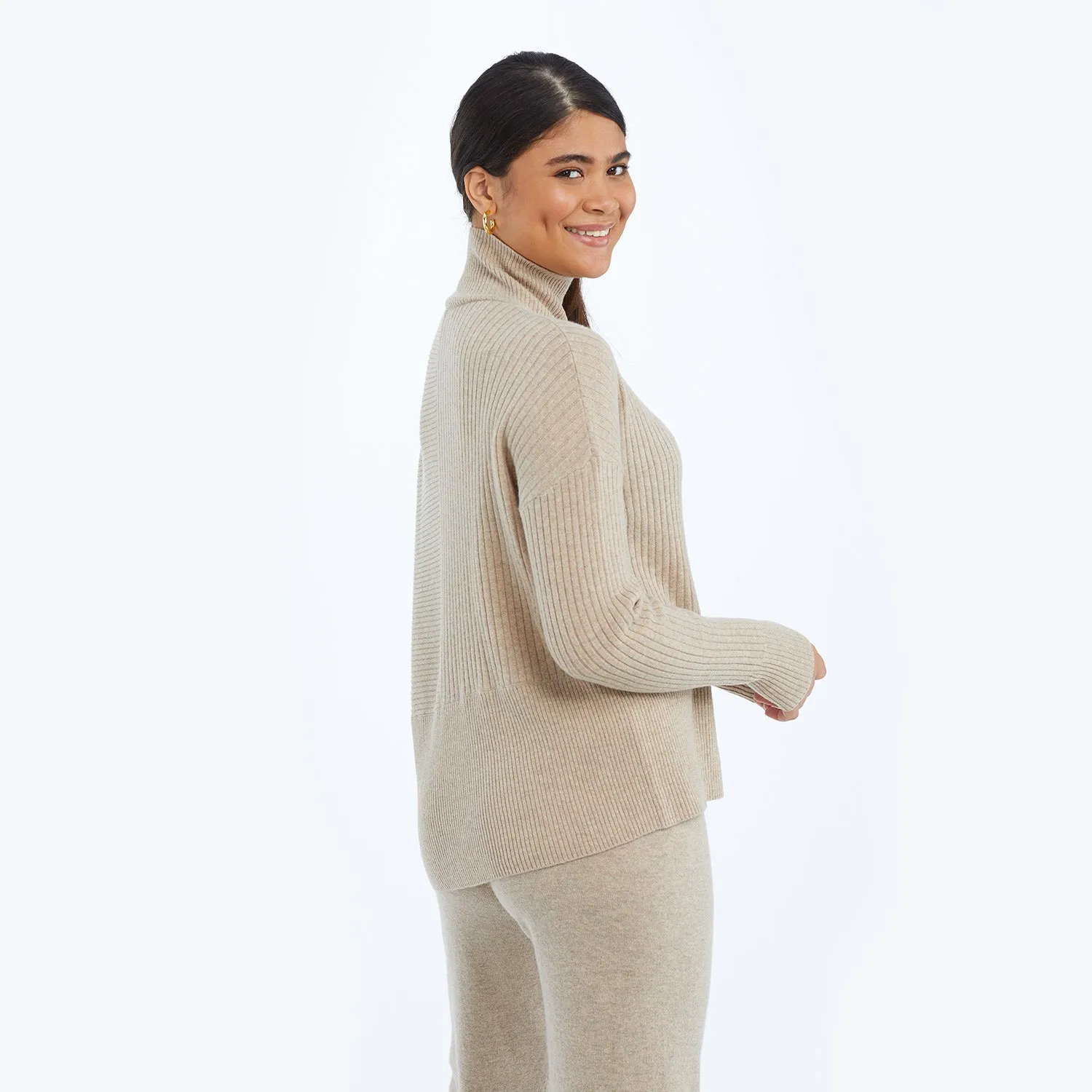 The Luxe Cashmere Blend Funnel Neck Sweater - Toffee