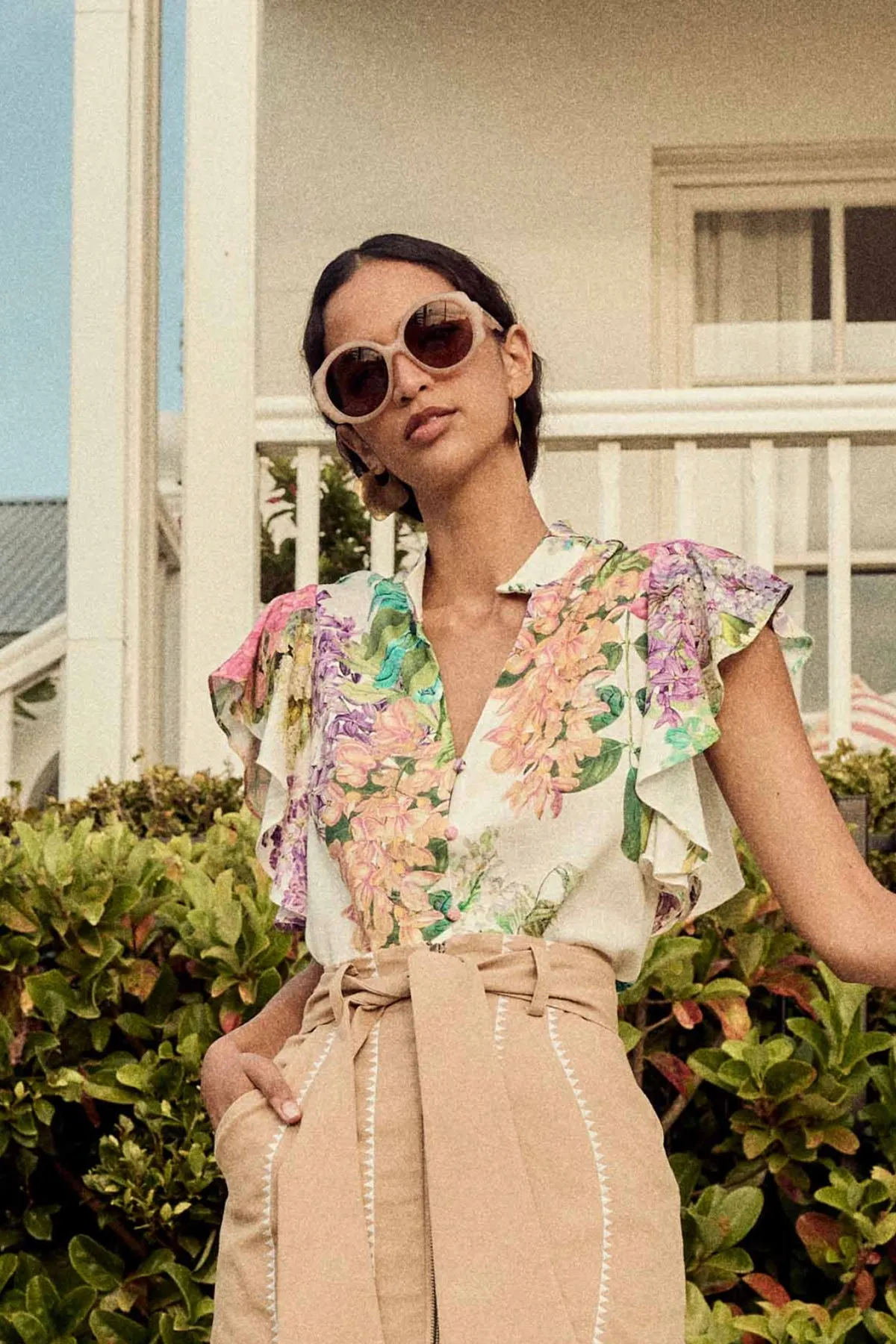 Tierra Waterfall Sleeve Blouse Wisteria Alba