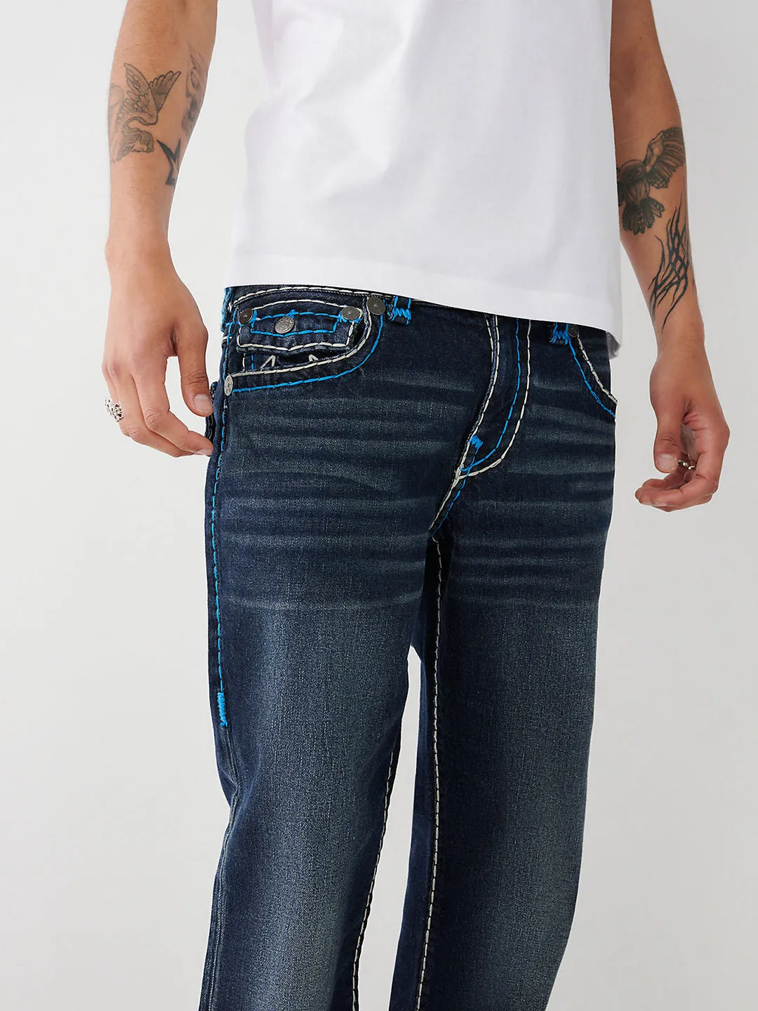 True Religion Mens Super T Billy Bootcut Fit Blue Mid Rise Jeans
