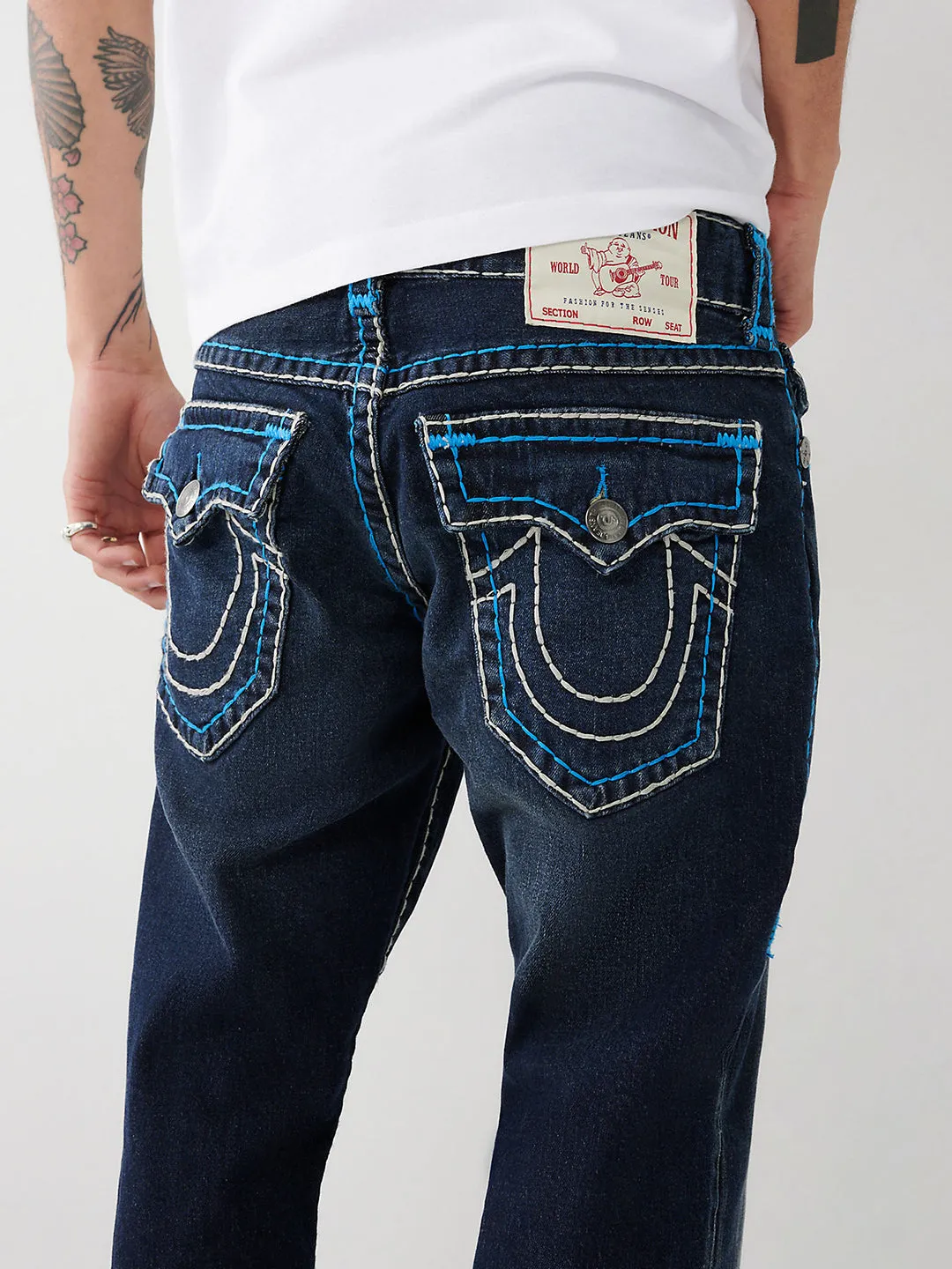 True Religion Mens Super T Billy Bootcut Fit Blue Mid Rise Jeans