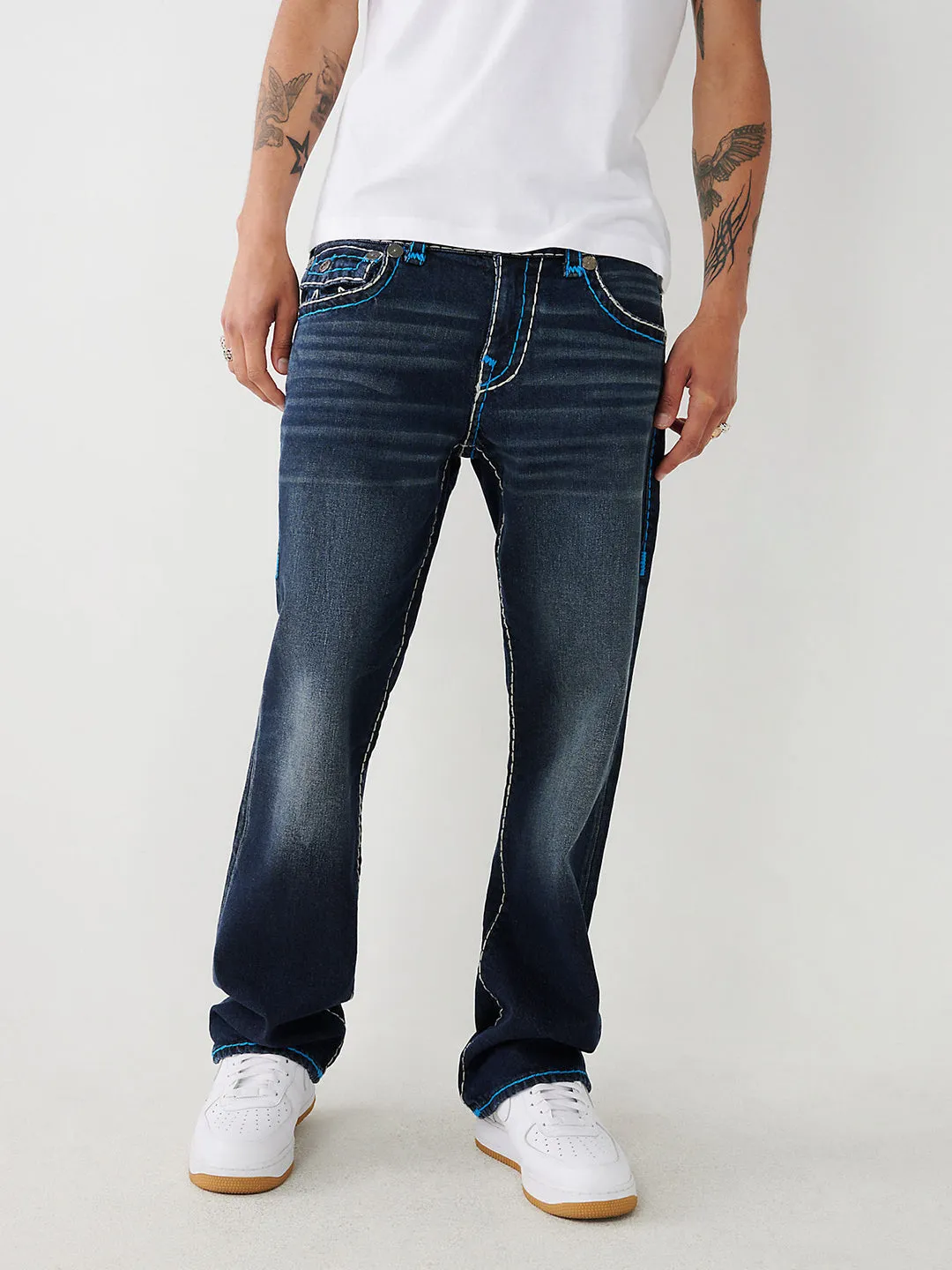 True Religion Mens Super T Billy Bootcut Fit Blue Mid Rise Jeans