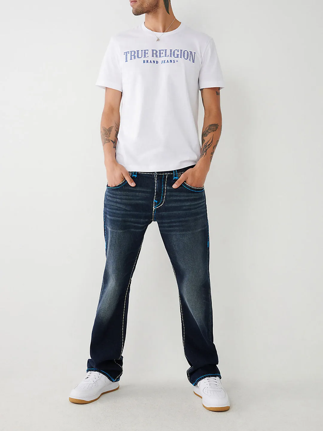 True Religion Mens Super T Billy Bootcut Fit Blue Mid Rise Jeans