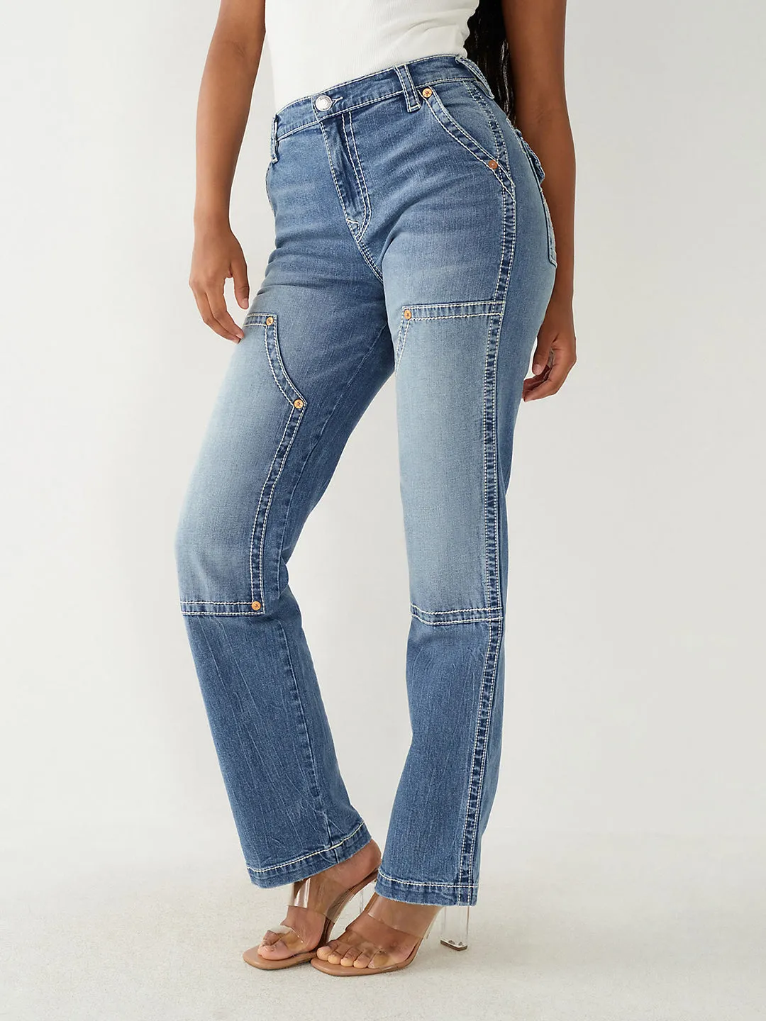True Religion Womens Big T Sarah Straight Fit Blue High Rise Jeans