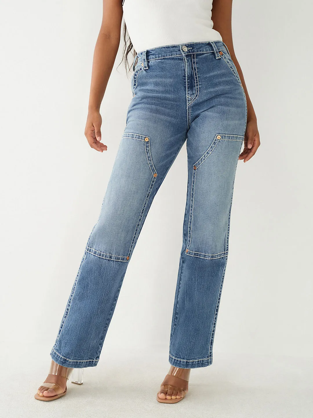 True Religion Womens Big T Sarah Straight Fit Blue High Rise Jeans