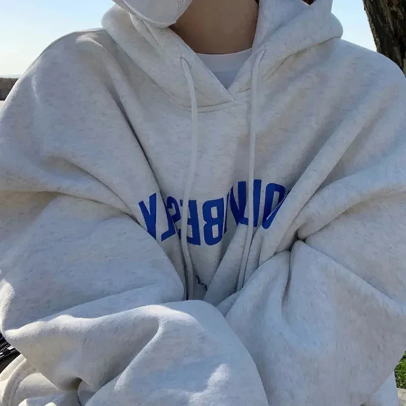 Vintage Letter Print Loose Grunge Street Warm Oversize Pullover Hoody