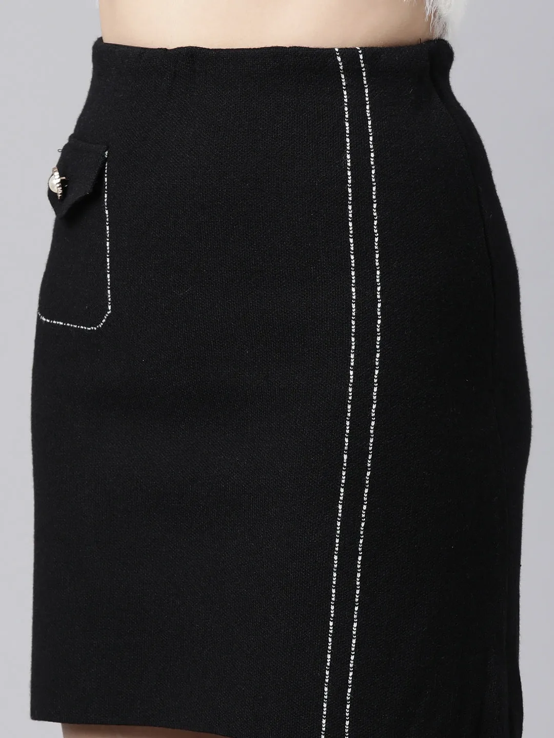 Women Black Self Design Pencil Mini Skirts