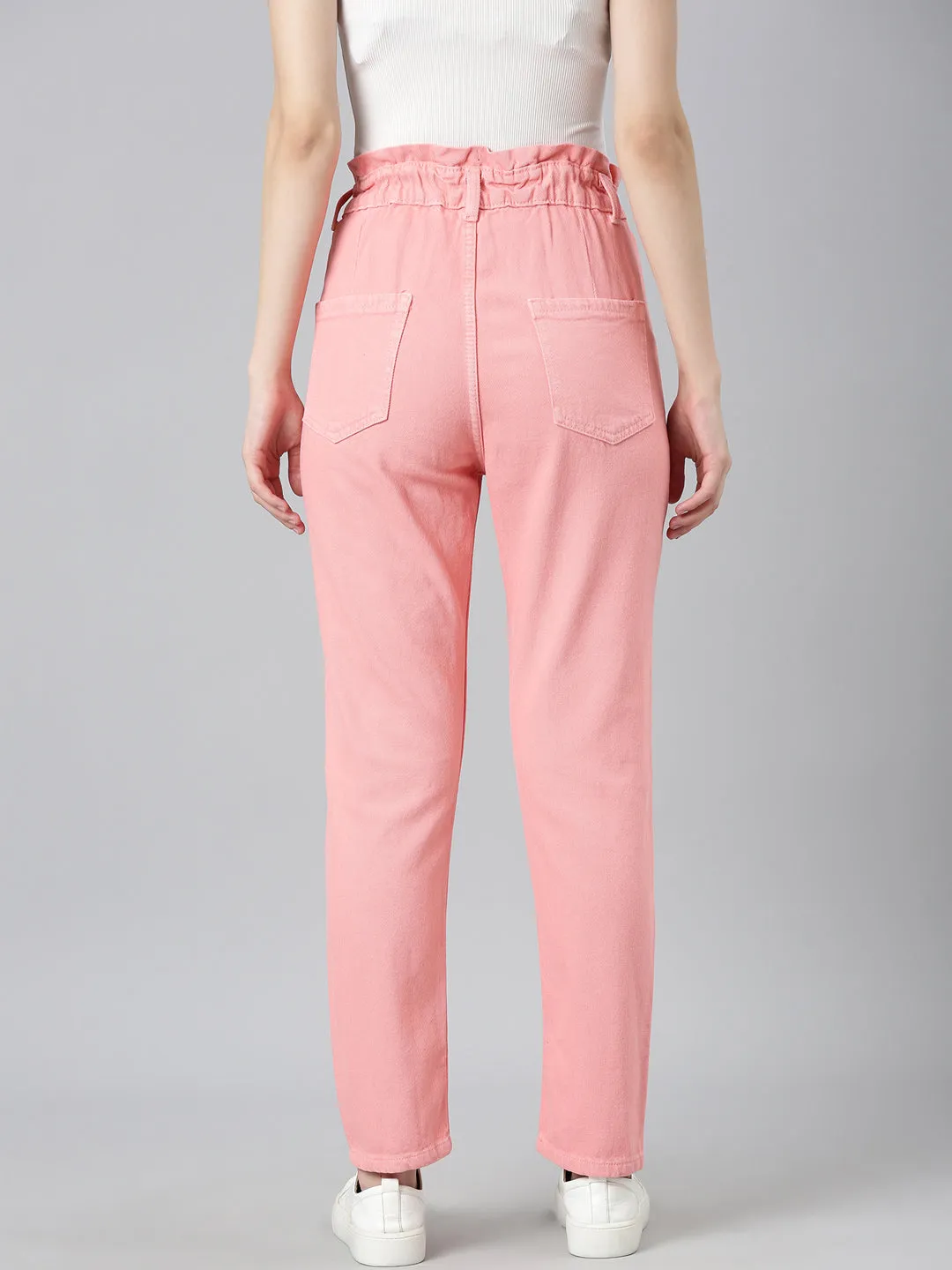 Women Coral Solid Regular Fit Denim Jeans