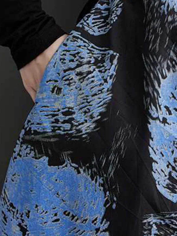 xakxx A-Line Loose Contrast Color Elasticity Printed Split-Joint Skirts