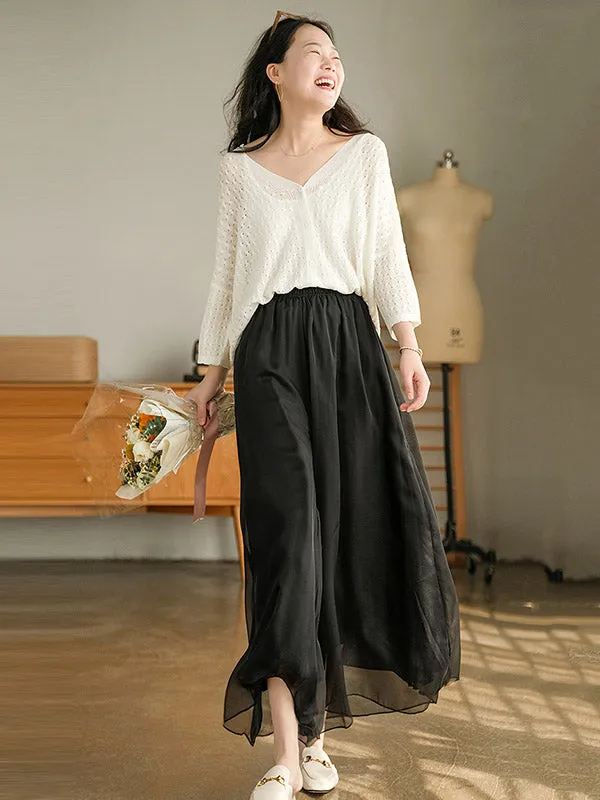 xakxx Casual Solid Color Chiffon Column Wide Leg Pants&Skirt