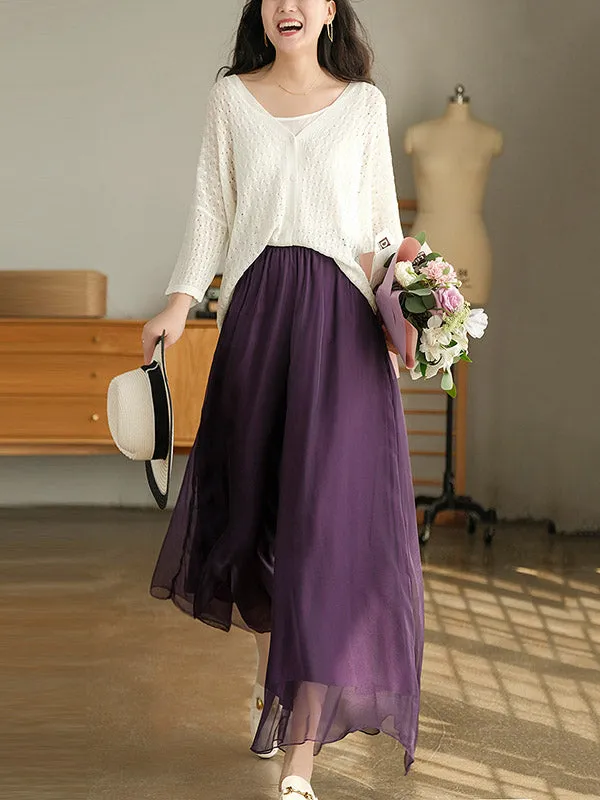 xakxx Casual Solid Color Chiffon Column Wide Leg Pants&Skirt