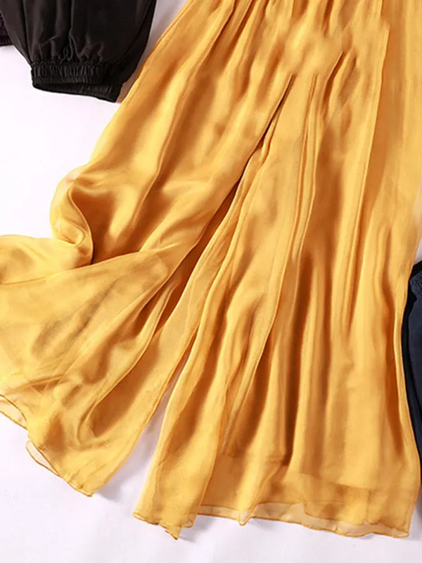 xakxx Casual Solid Color Chiffon Column Wide Leg Pants&Skirt