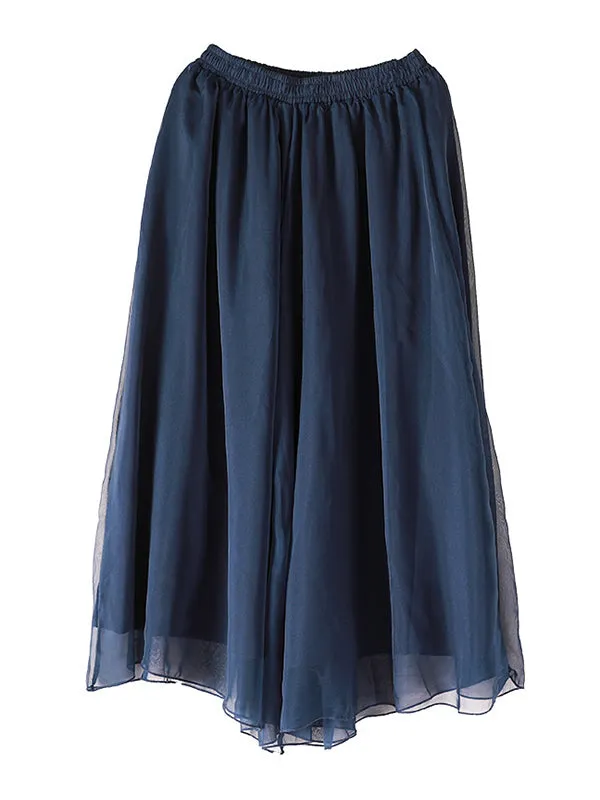 xakxx Casual Solid Color Chiffon Column Wide Leg Pants&Skirt
