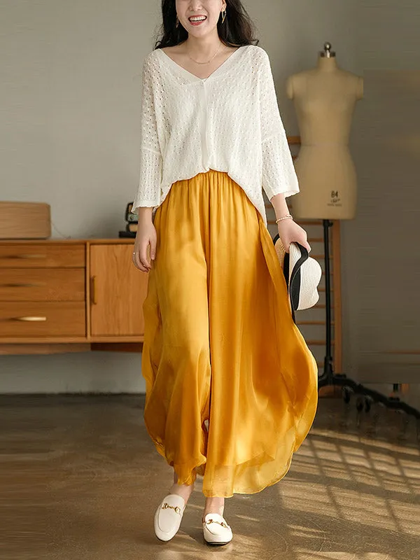xakxx Casual Solid Color Chiffon Column Wide Leg Pants&Skirt