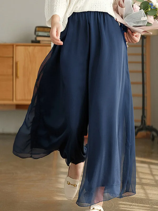 xakxx Casual Solid Color Chiffon Column Wide Leg Pants&Skirt