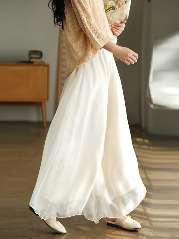xakxx Casual Solid Color Chiffon Column Wide Leg Pants&Skirt