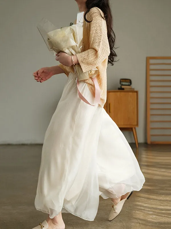 xakxx Casual Solid Color Chiffon Column Wide Leg Pants&Skirt