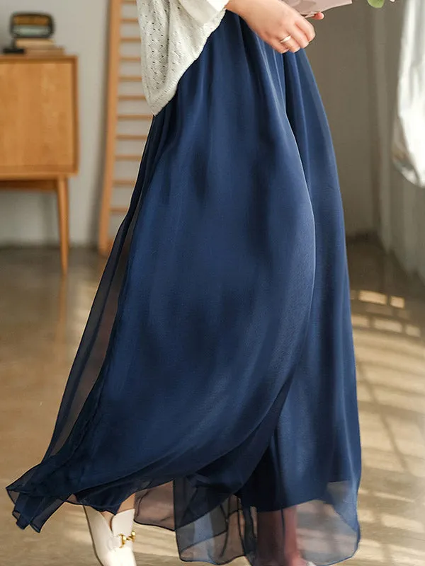 xakxx Casual Solid Color Chiffon Column Wide Leg Pants&Skirt