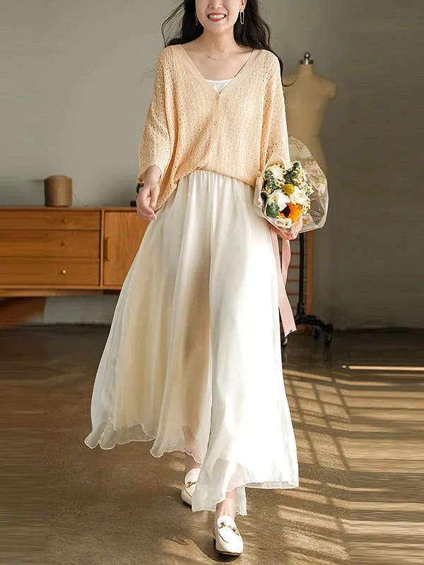 xakxx Casual Solid Color Chiffon Column Wide Leg Pants&Skirt