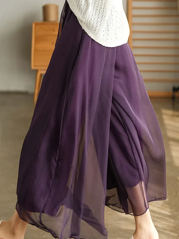 xakxx Casual Solid Color Chiffon Column Wide Leg Pants&Skirt