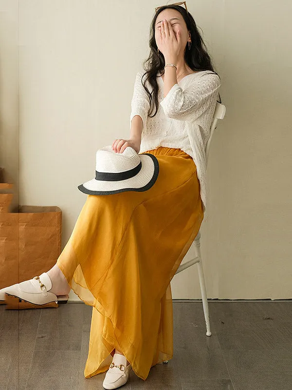xakxx Casual Solid Color Chiffon Column Wide Leg Pants&Skirt