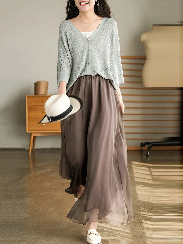 xakxx Casual Solid Color Chiffon Column Wide Leg Pants&Skirt