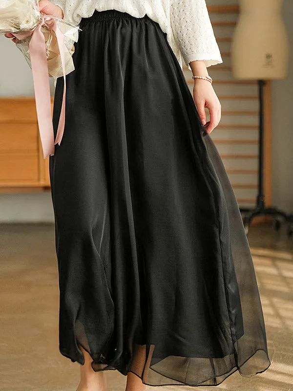 xakxx Casual Solid Color Chiffon Column Wide Leg Pants&Skirt