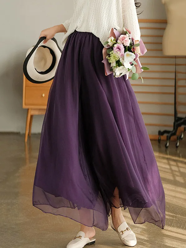 xakxx Casual Solid Color Chiffon Column Wide Leg Pants&Skirt