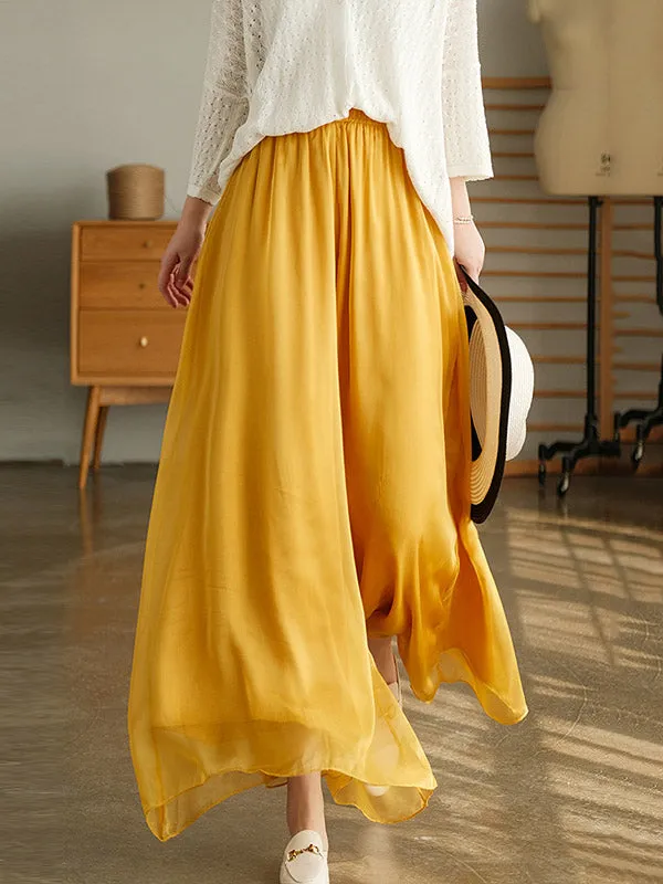 xakxx Casual Solid Color Chiffon Column Wide Leg Pants&Skirt