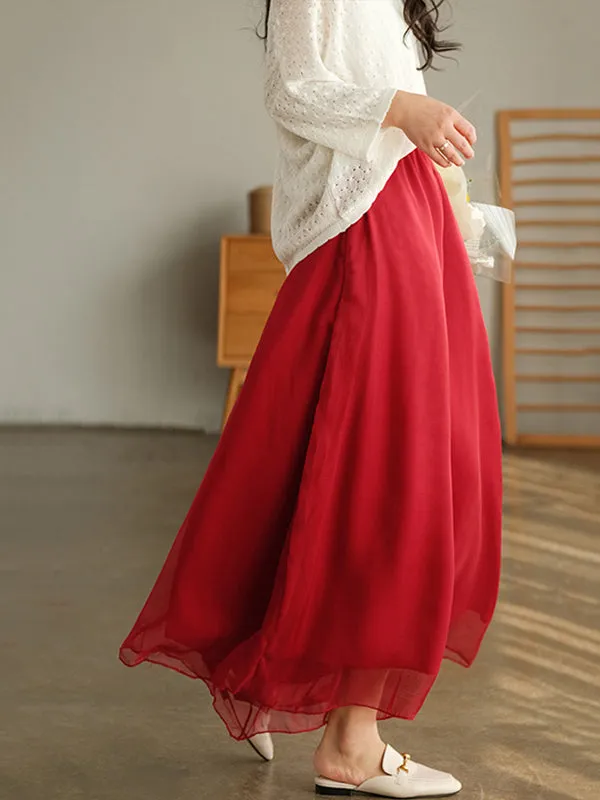 xakxx Casual Solid Color Chiffon Column Wide Leg Pants&Skirt