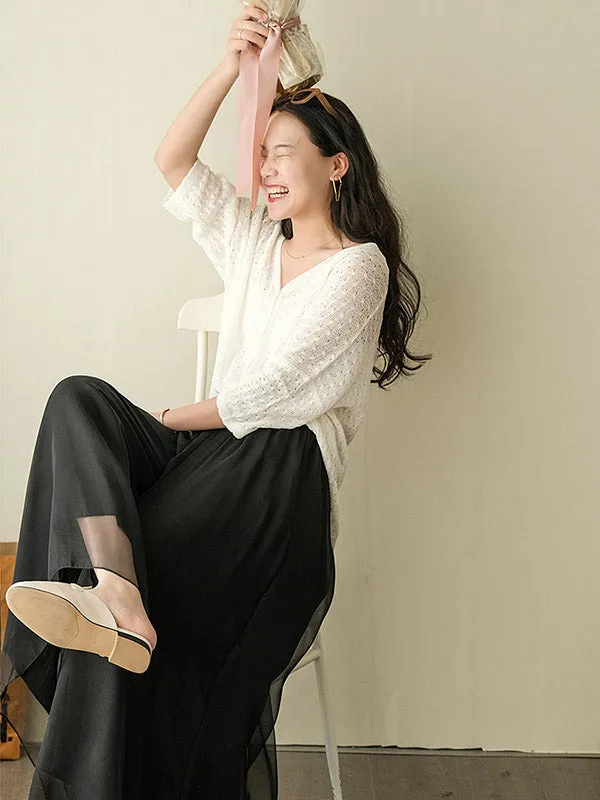 xakxx Casual Solid Color Chiffon Column Wide Leg Pants&Skirt