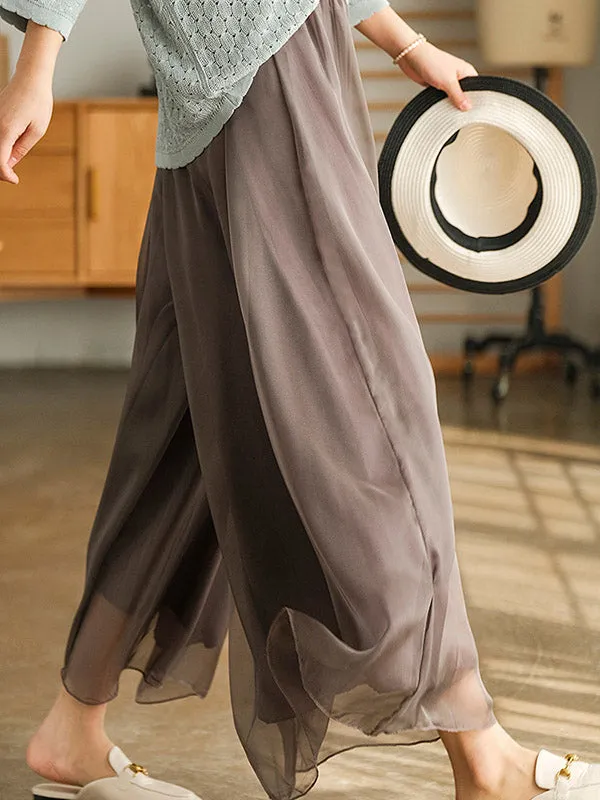 xakxx Casual Solid Color Chiffon Column Wide Leg Pants&Skirt