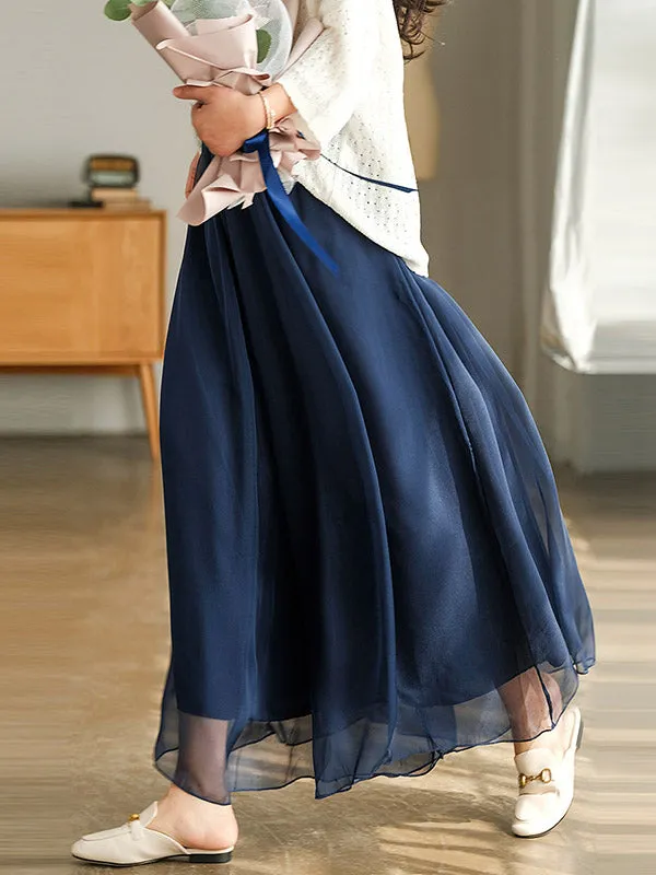 xakxx Casual Solid Color Chiffon Column Wide Leg Pants&Skirt