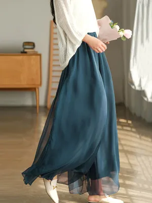 xakxx Casual Solid Color Chiffon Column Wide Leg Pants&Skirt
