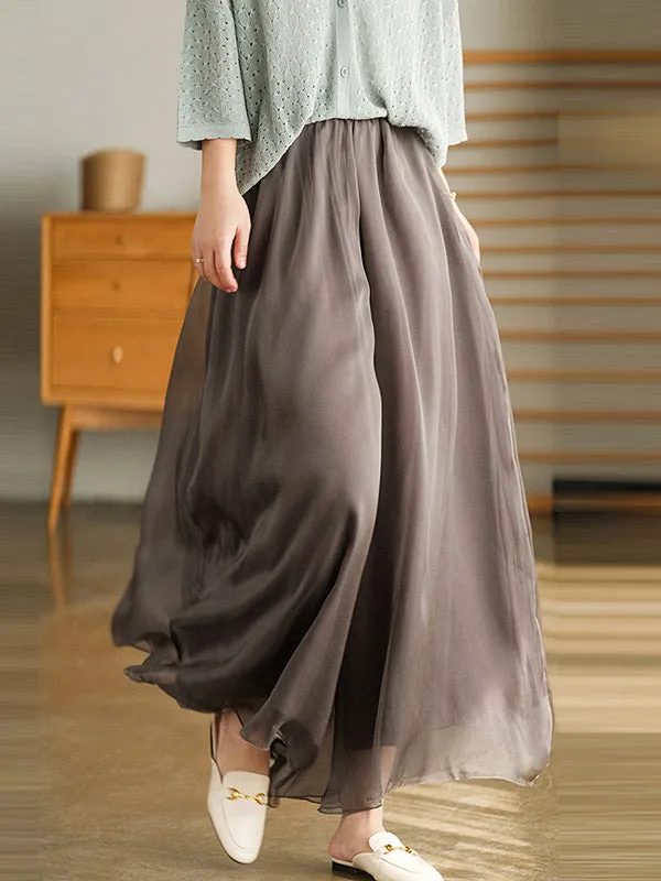 xakxx Casual Solid Color Chiffon Column Wide Leg Pants&Skirt