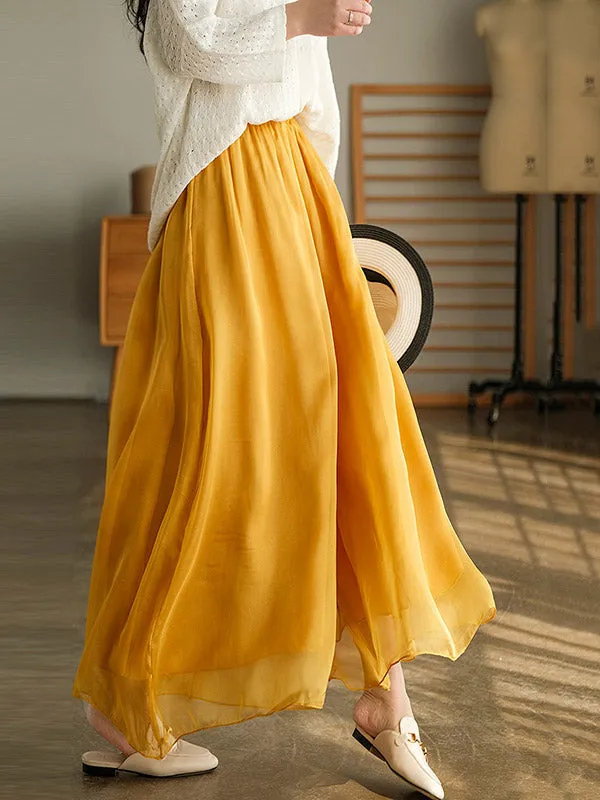 xakxx Casual Solid Color Chiffon Column Wide Leg Pants&Skirt