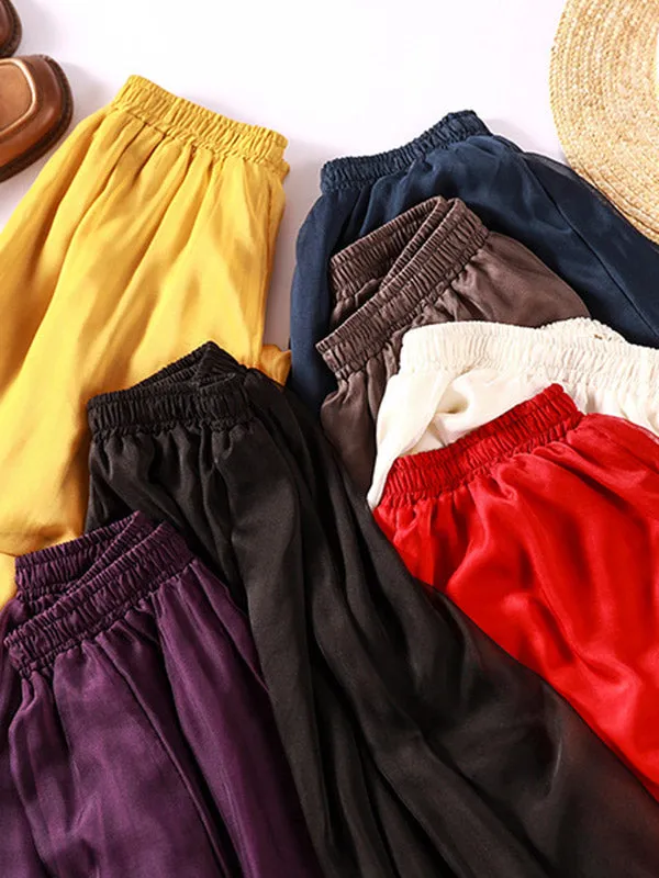 xakxx Casual Solid Color Chiffon Column Wide Leg Pants&Skirt