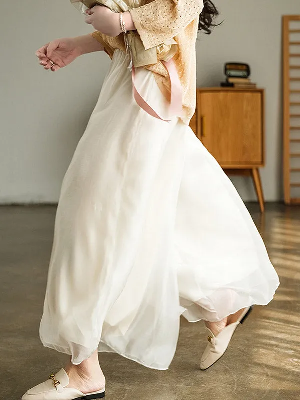 xakxx Casual Solid Color Chiffon Column Wide Leg Pants&Skirt