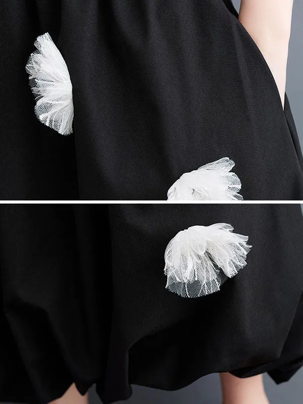 xakxx Loose Flower-Embellished Elastics Solid Color Skirts Bottoms