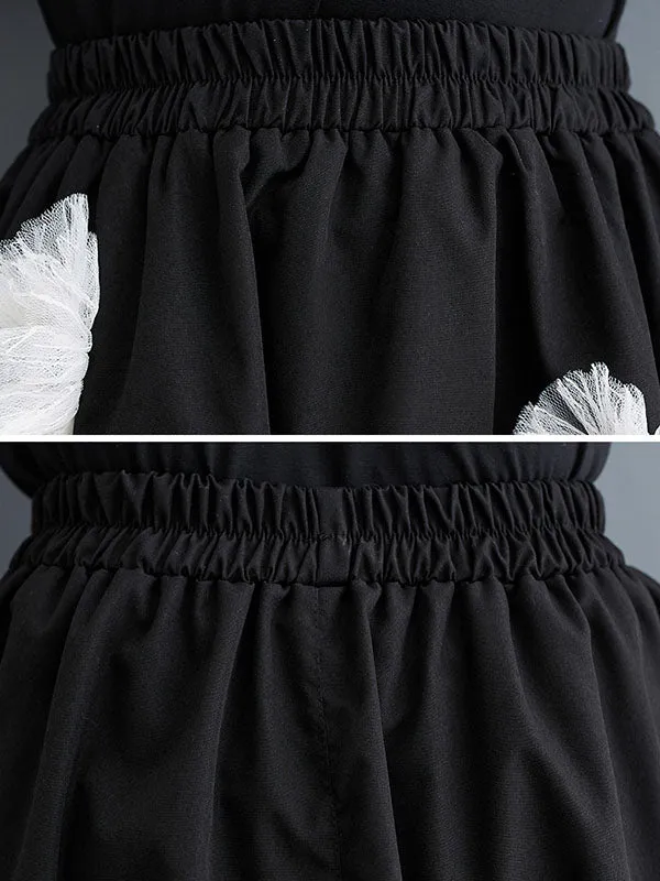 xakxx Loose Flower-Embellished Elastics Solid Color Skirts Bottoms