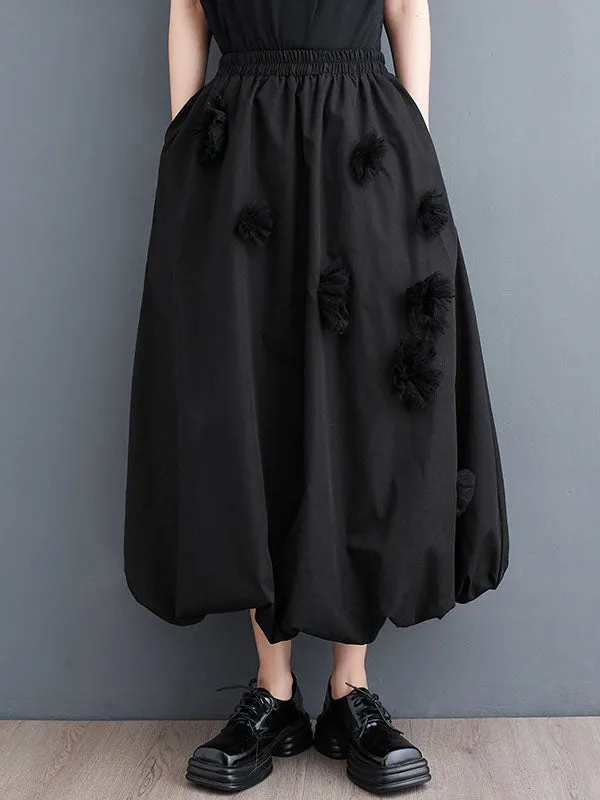 xakxx Loose Flower-Embellished Elastics Solid Color Skirts Bottoms