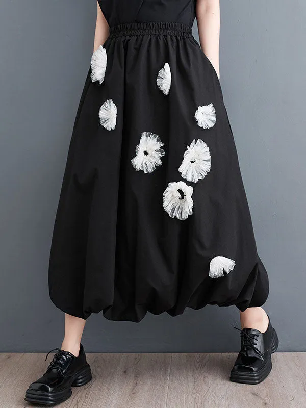xakxx Loose Flower-Embellished Elastics Solid Color Skirts Bottoms