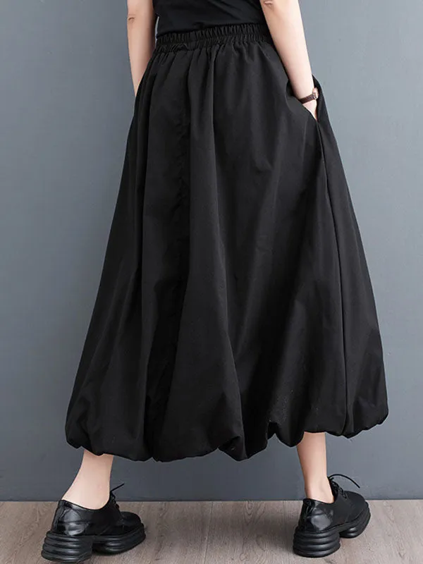 xakxx Loose Flower-Embellished Elastics Solid Color Skirts Bottoms