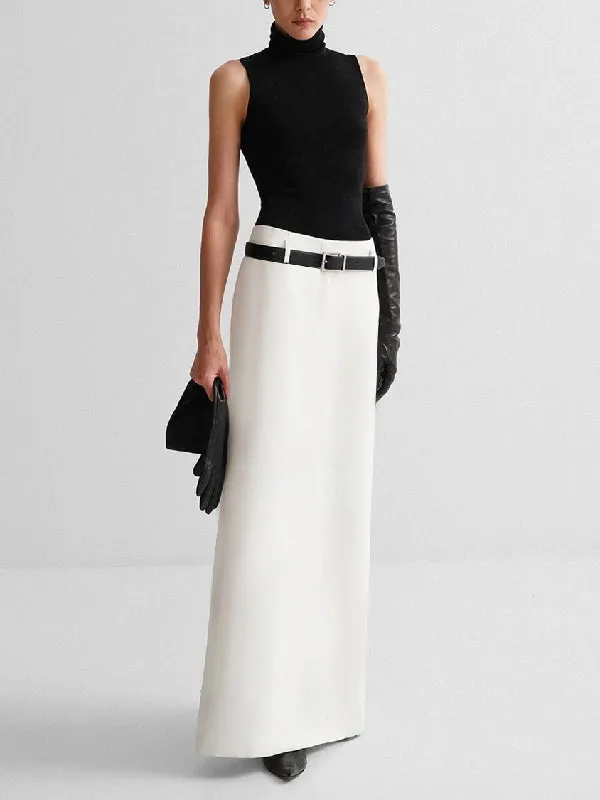 xakxx Solid Color Split-Back Skirts Bottoms