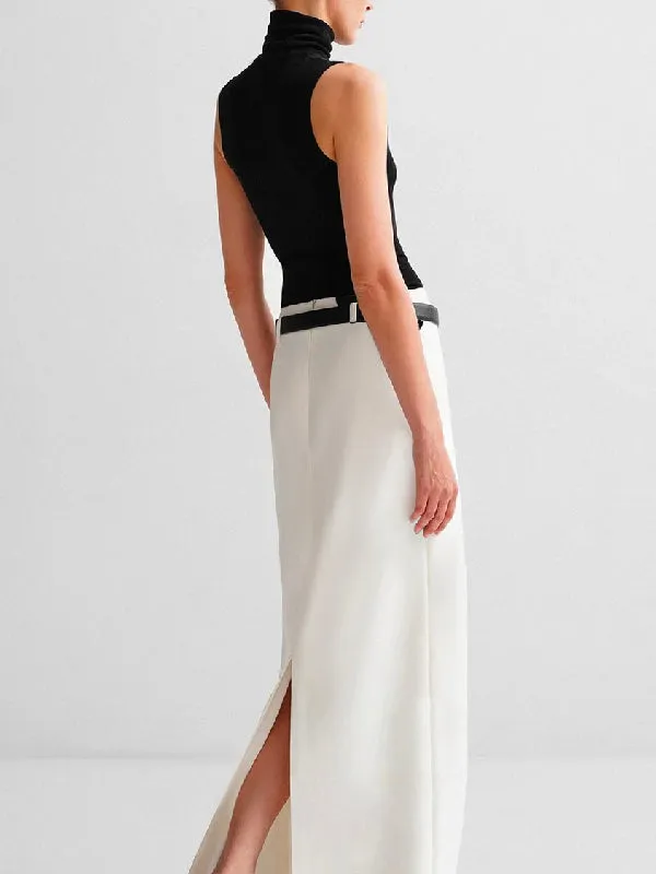 xakxx Solid Color Split-Back Skirts Bottoms