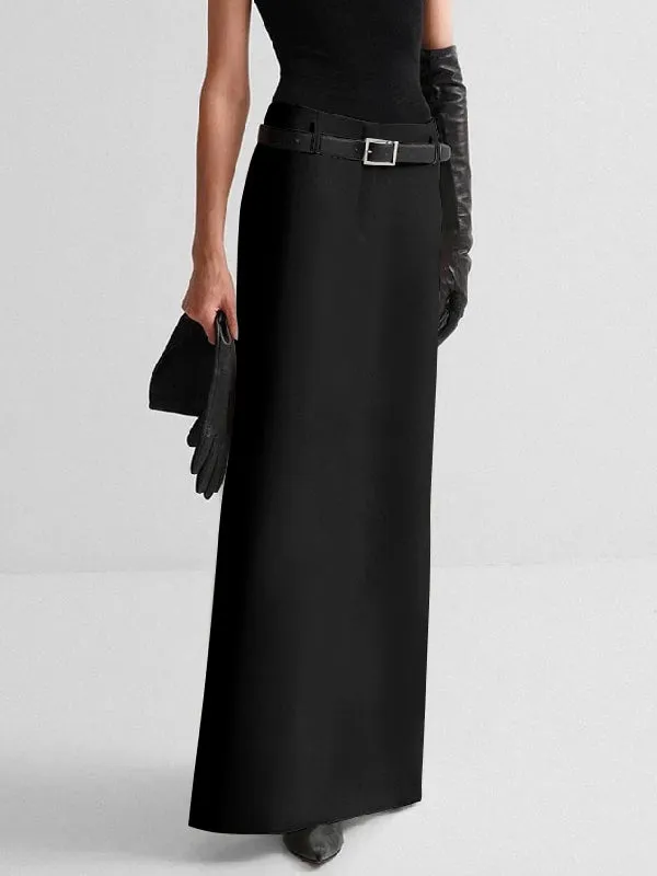xakxx Solid Color Split-Back Skirts Bottoms